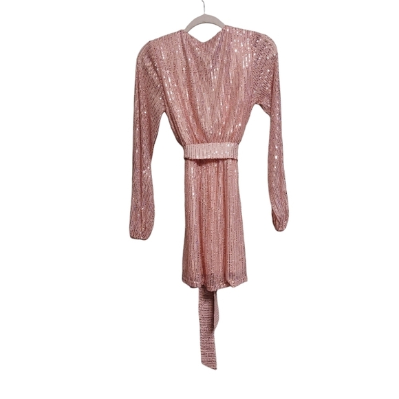 Pink Lily Long Sleeve Faux Wrap Sequin Mini Dress- size XS - Picture 2 of 5